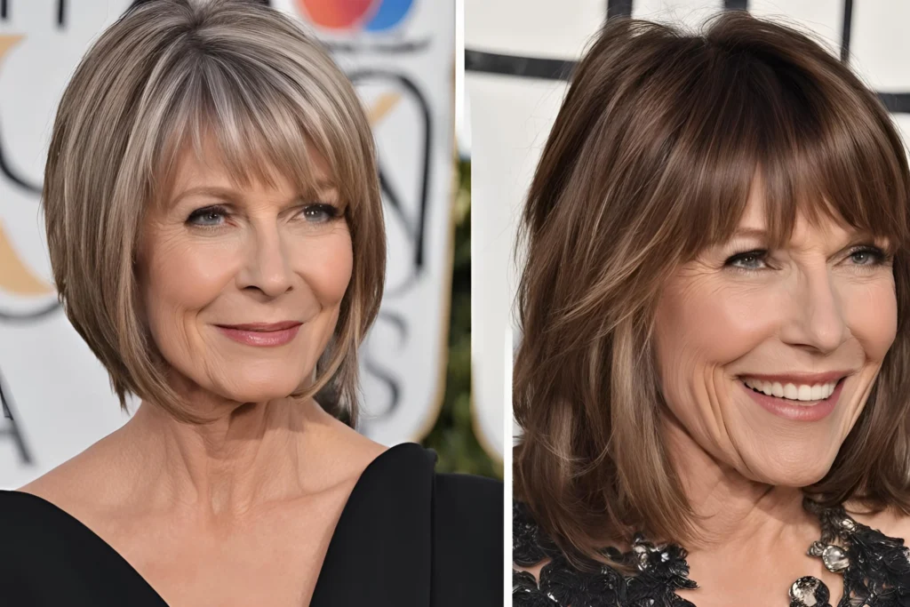 Shoulder-Grazing Layers with Bangs over 50