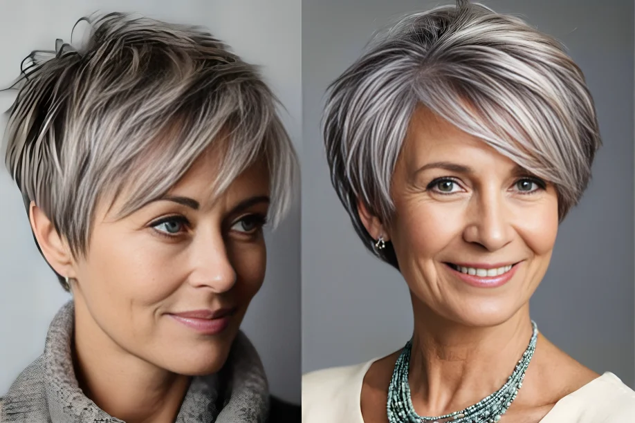 Pixie Cut with a Longer Top Layer and a Subtle Fringe over 50