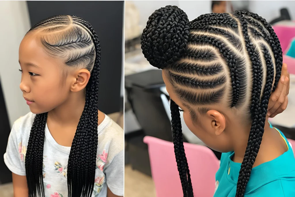  Asymmetrical Lemonade Braids for kids.