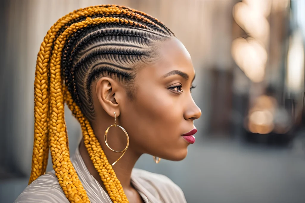 Side-Parted Lemonade Braids with Feed-In Cornrows