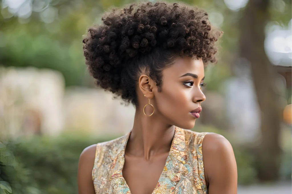 Afro Puff with Curly Bangs