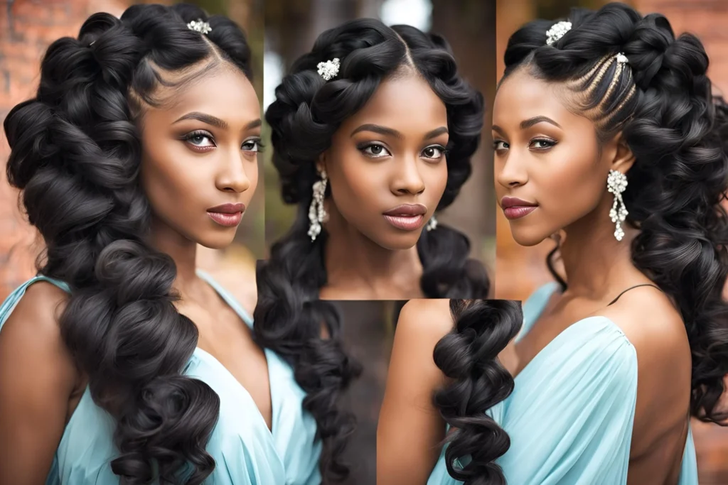 Braided Crown with Loose Curls for Black Girls