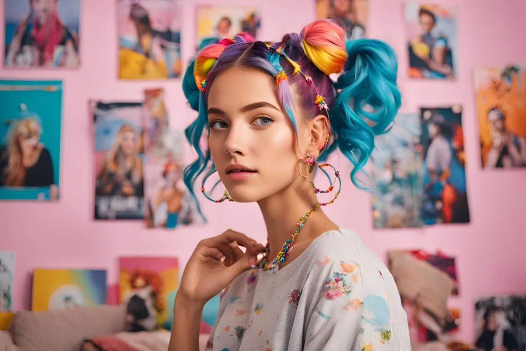 Space Buns with Fun Hair Accessories