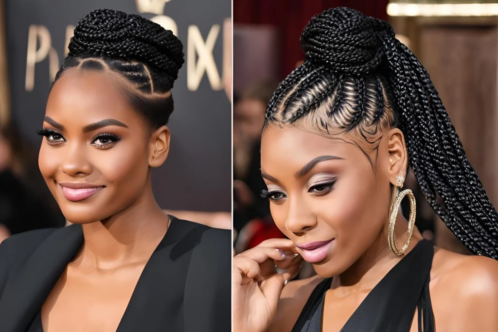 Classic Box Braids in a High Bun for Black Girls