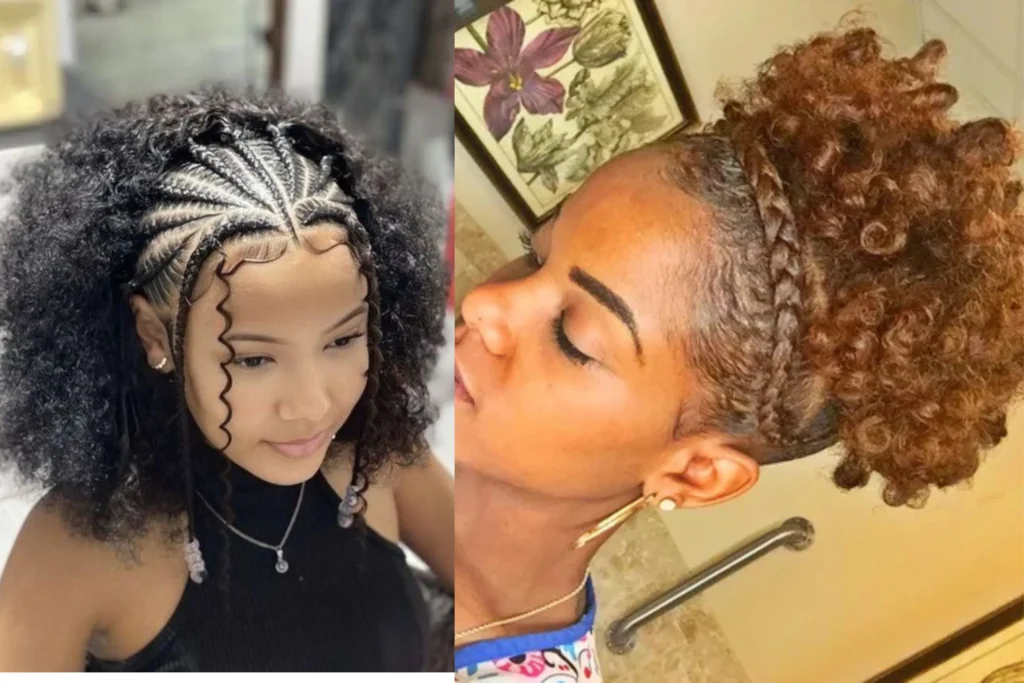 Crown Braid with Curly Afro for Black Women