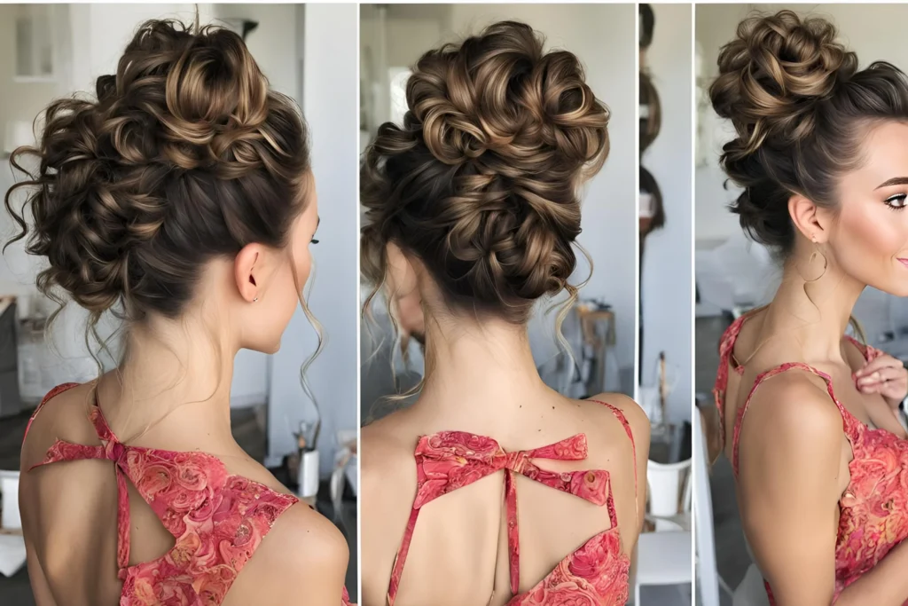 Curly High Bun with Loose Strands