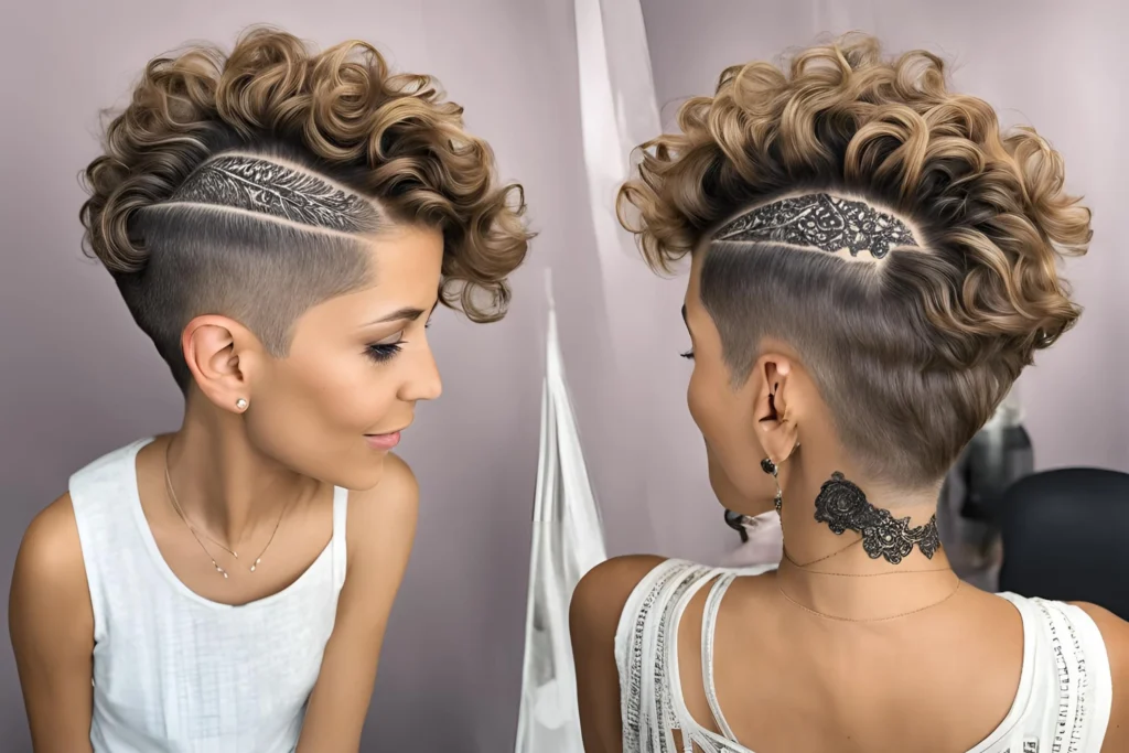 Curly Pixie with Shaved Design