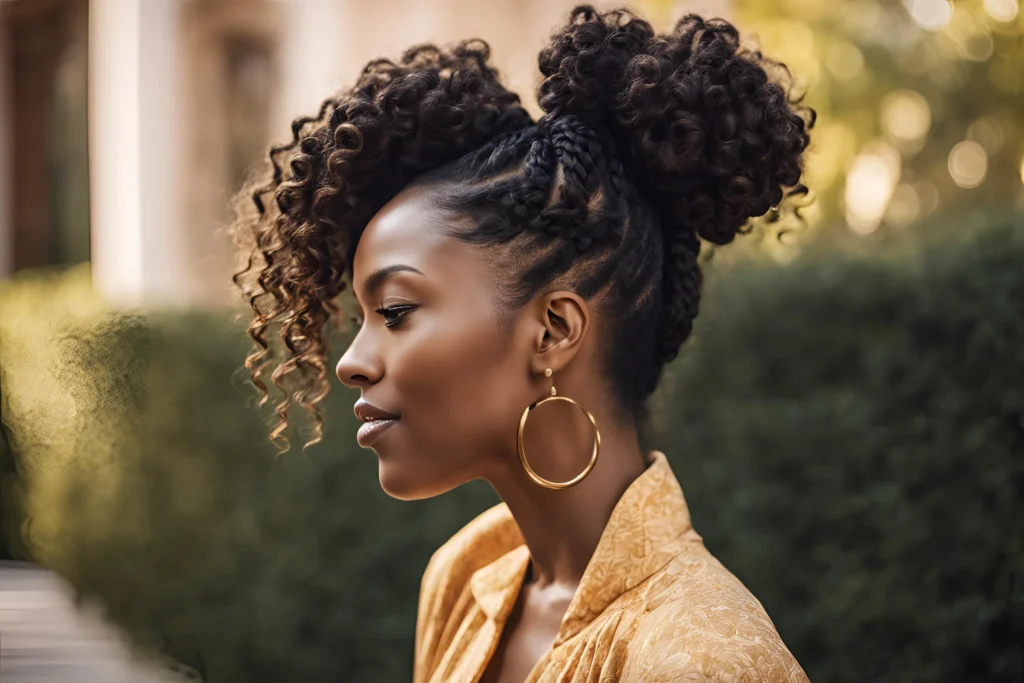 Curly Ponytail with Braids for Black Women