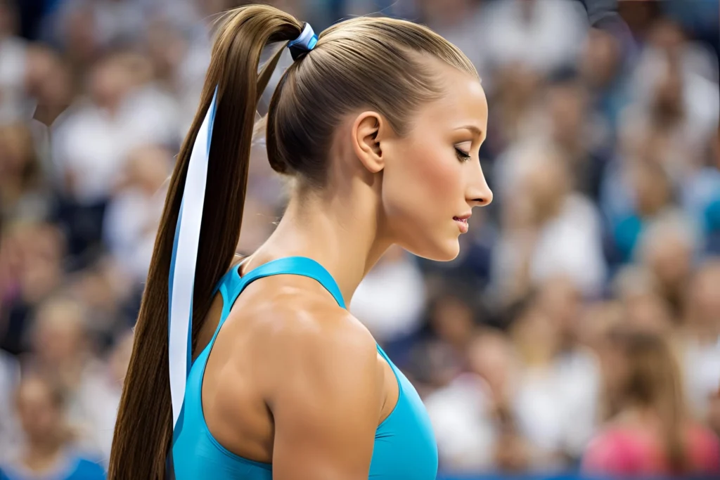 Gymnastics Sleek High Ponytail with Ribbon for Elegance for girls