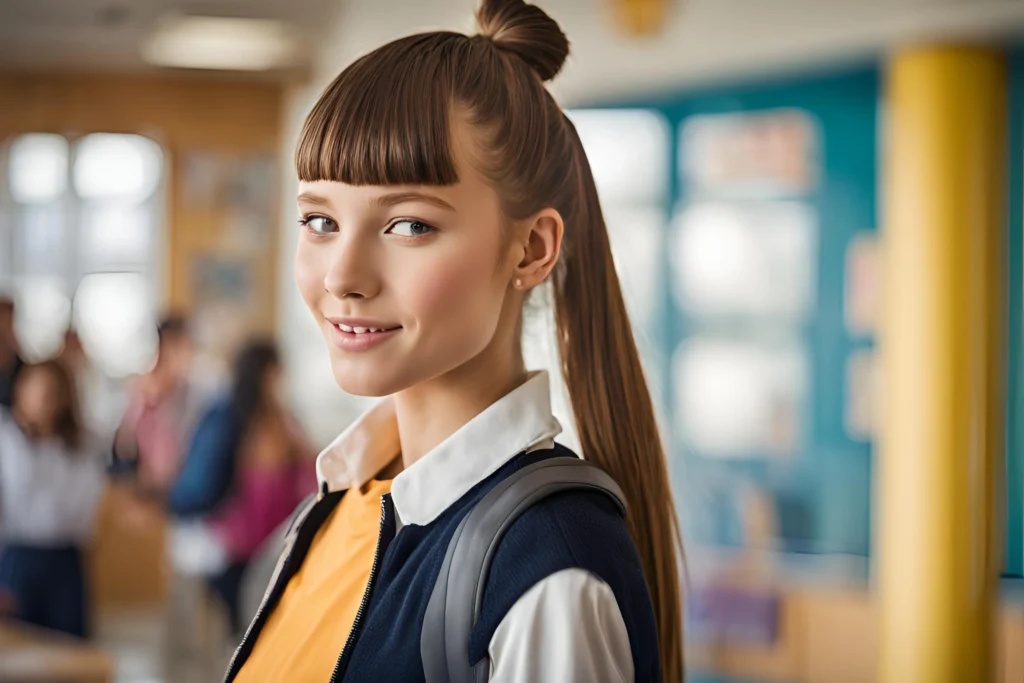 High Ponytail with Bangs for girls