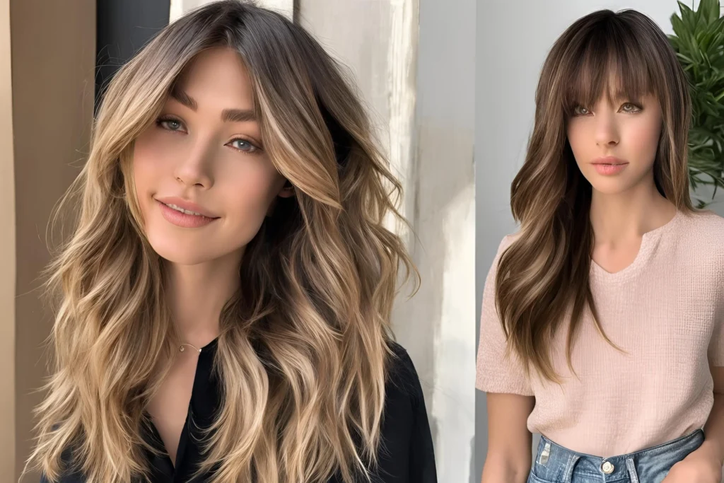 Layered Hair with Side-Swept Bangs for Soft Glam teenage girls 