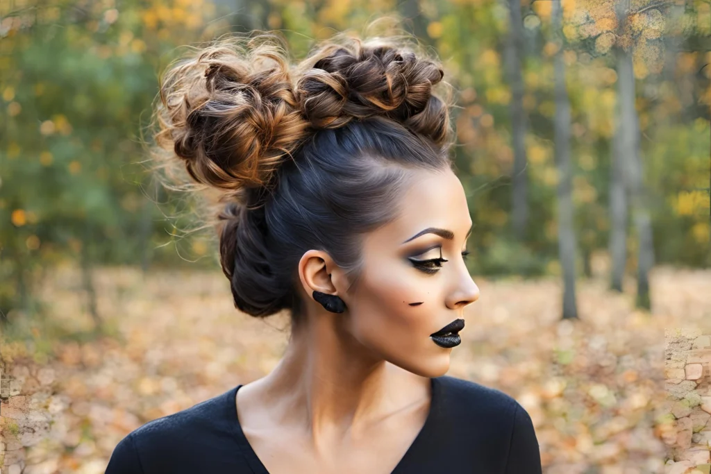 Messy Bun with Halloween Flair natural looks