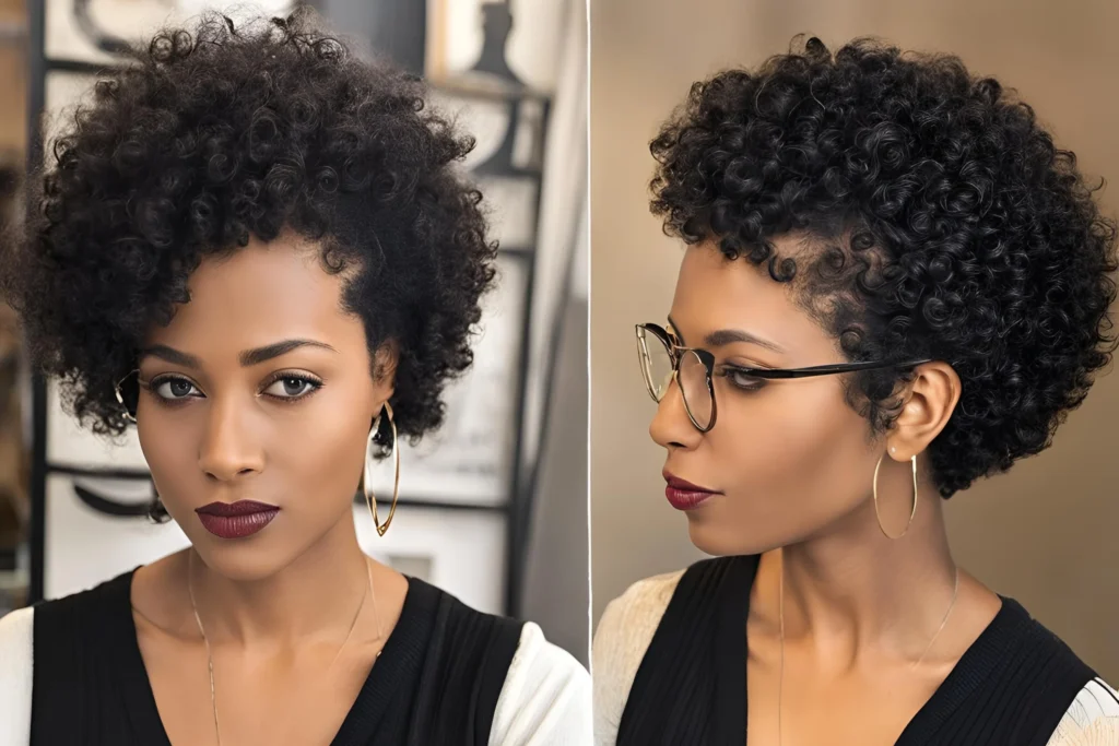 Short Curly Afro with Defined Part