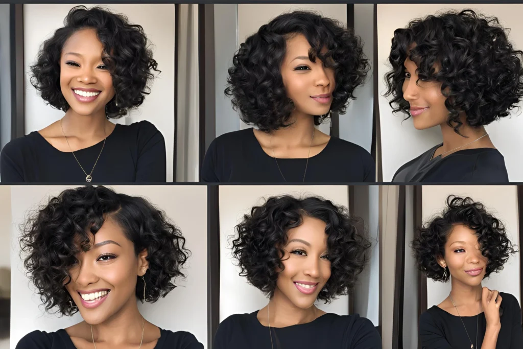 Short Curly Bob with Curls Brushed Out for Black Women