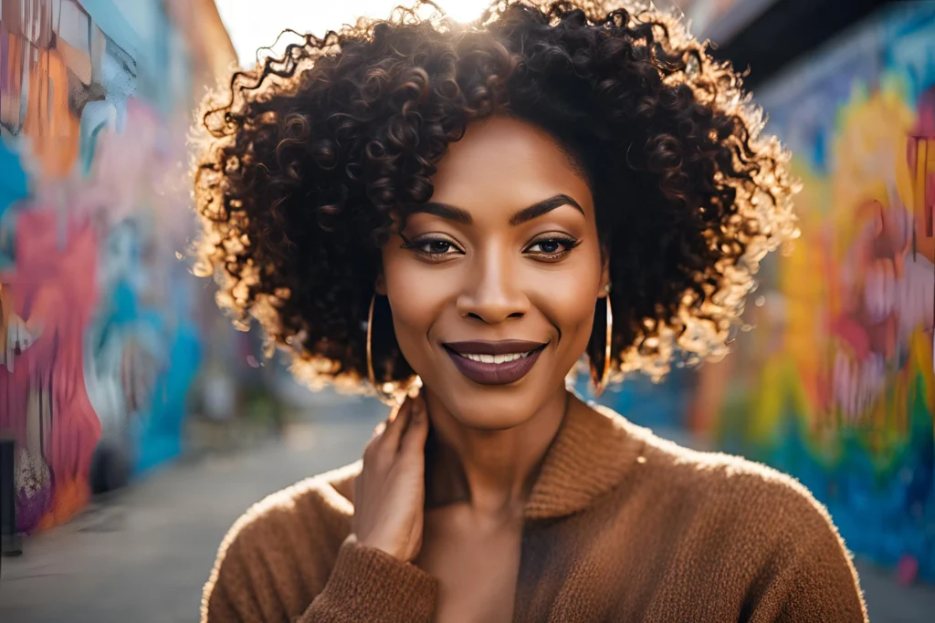 Short Curly Bob with Middle Part for Black Women