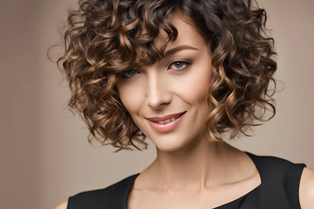 Short Curly Bob with Side-Swept Bangs