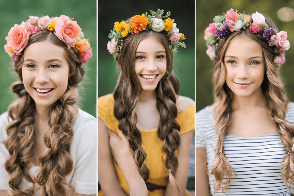 Whimsical Flower Crown with Pigtails for girls 