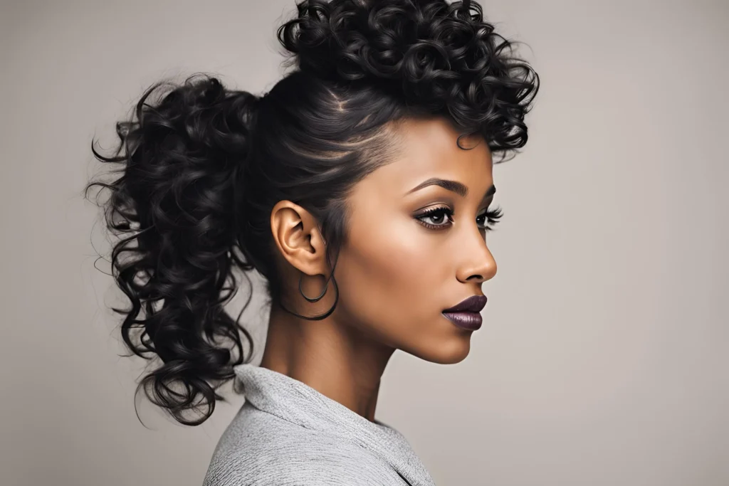 Curly Ponytail With Side Bangs for black girl