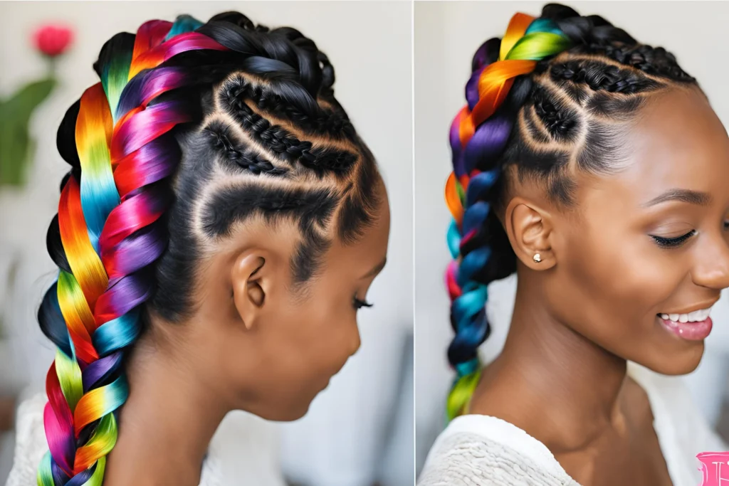 French Braid With Ribbon for black girl