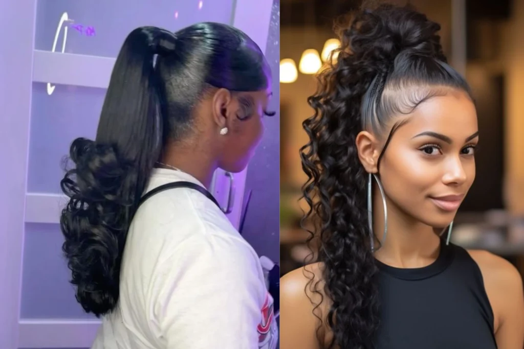 High Ponytail With Curls for black girl