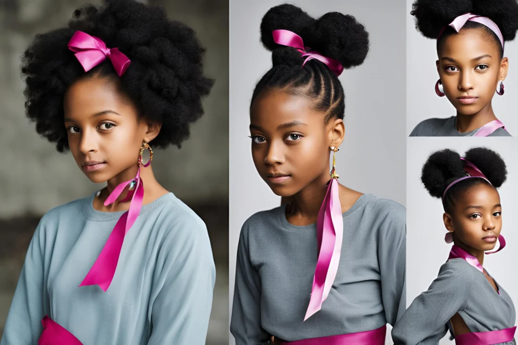 Natural Hair Afro Side Knots With Ribbons for Black Girls