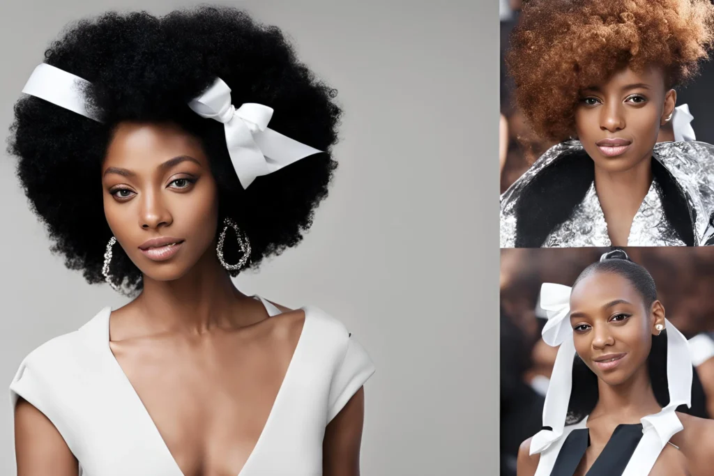 Shoulder Length Afro With White Ribbon for Black Girls