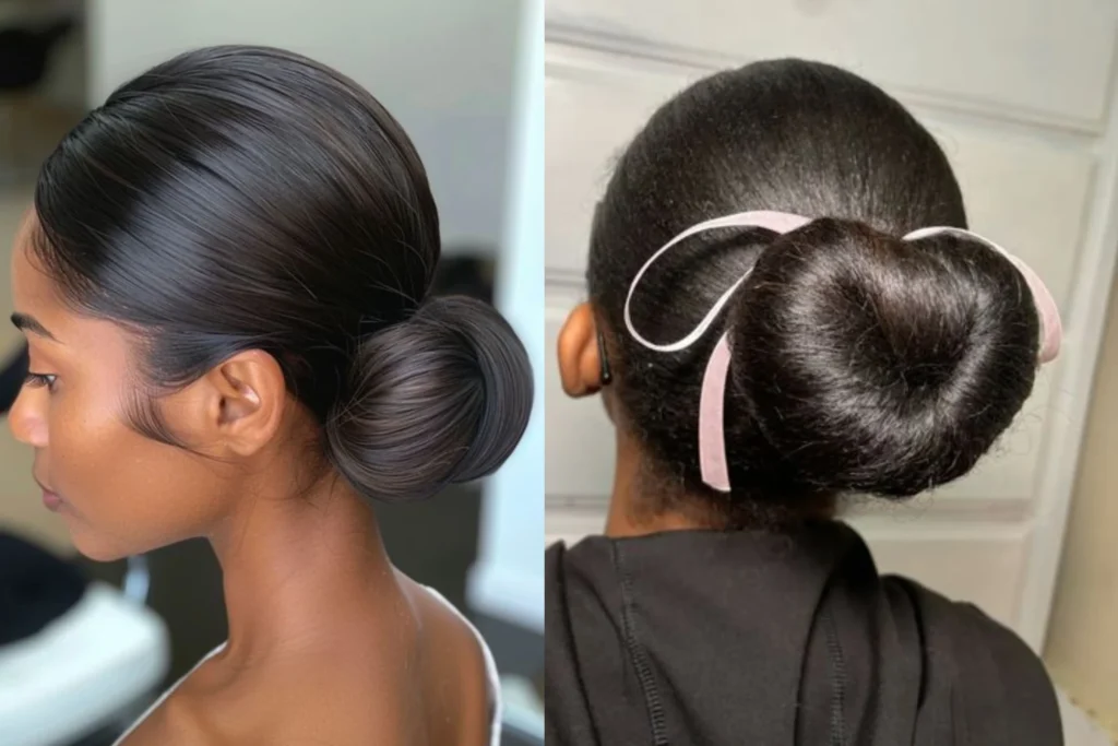 Sleeked Back Low Bun Hairstyle for Black Girls