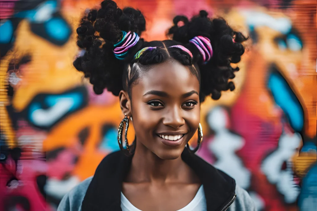 Space Buns With Curls for black girl