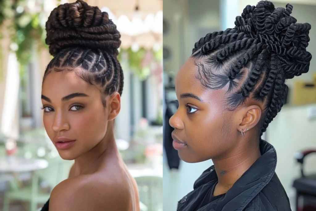 Twisted Up-Bun Hairstyle for Black Girls