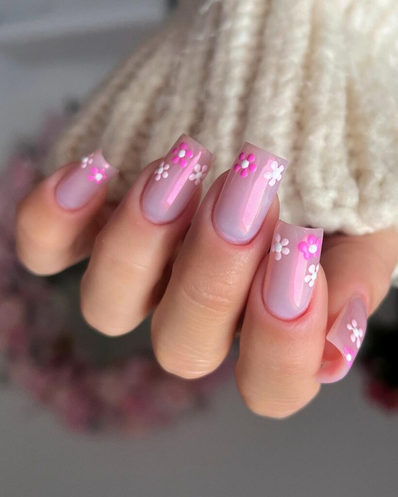 Floral Whispers on a Pink Mist Nails