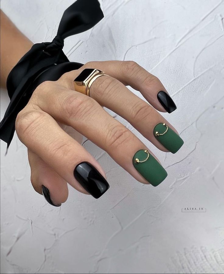 Black and Green Nail Design