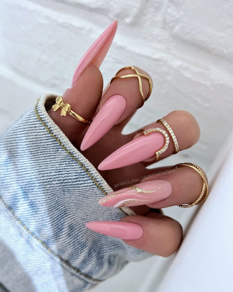 Pink Nails with a Golden Edge