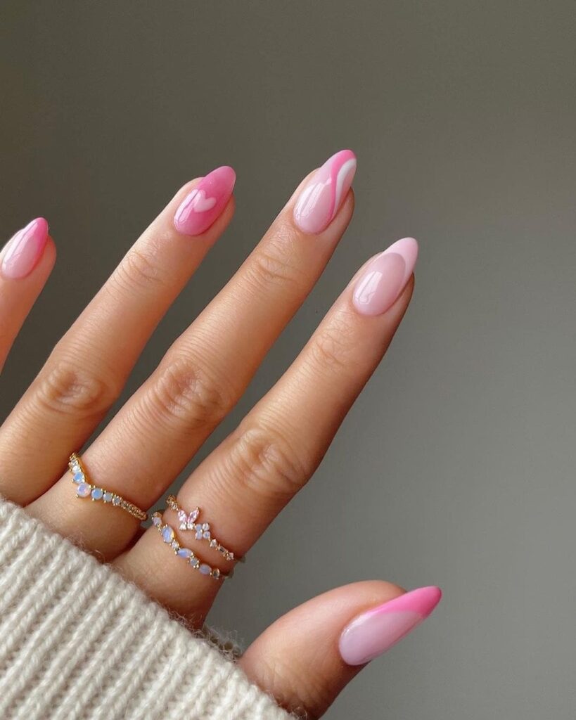 Soft Ombre Nails with a Heartfelt Touch