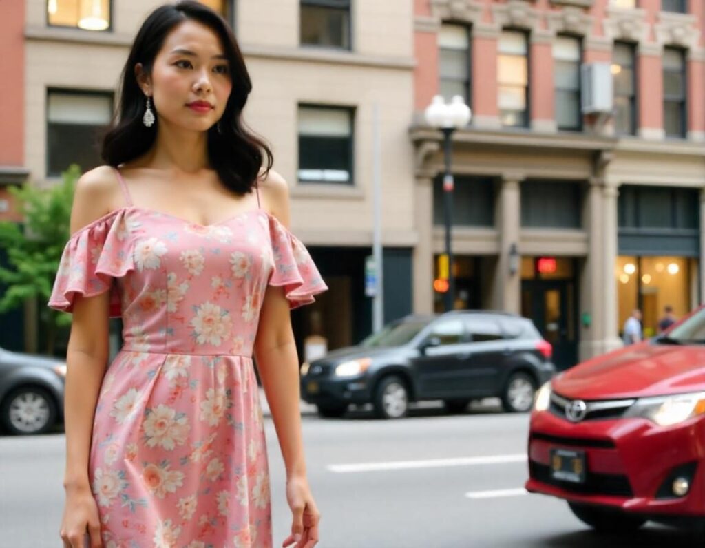 Romantic and Feminine in a Floral Off-Shoulder Dress