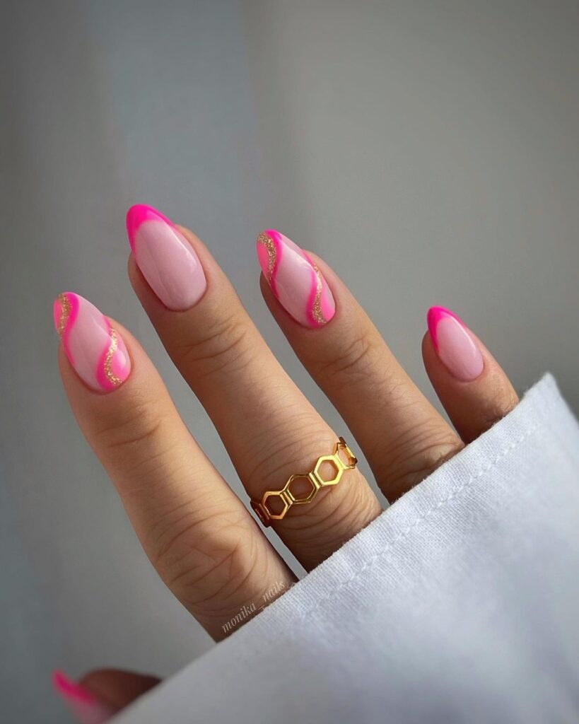 Gold-Trimmed Pink Nails Sophistication