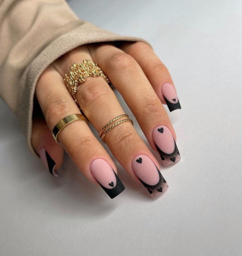 Black-French-Tip-Valentines-Nails