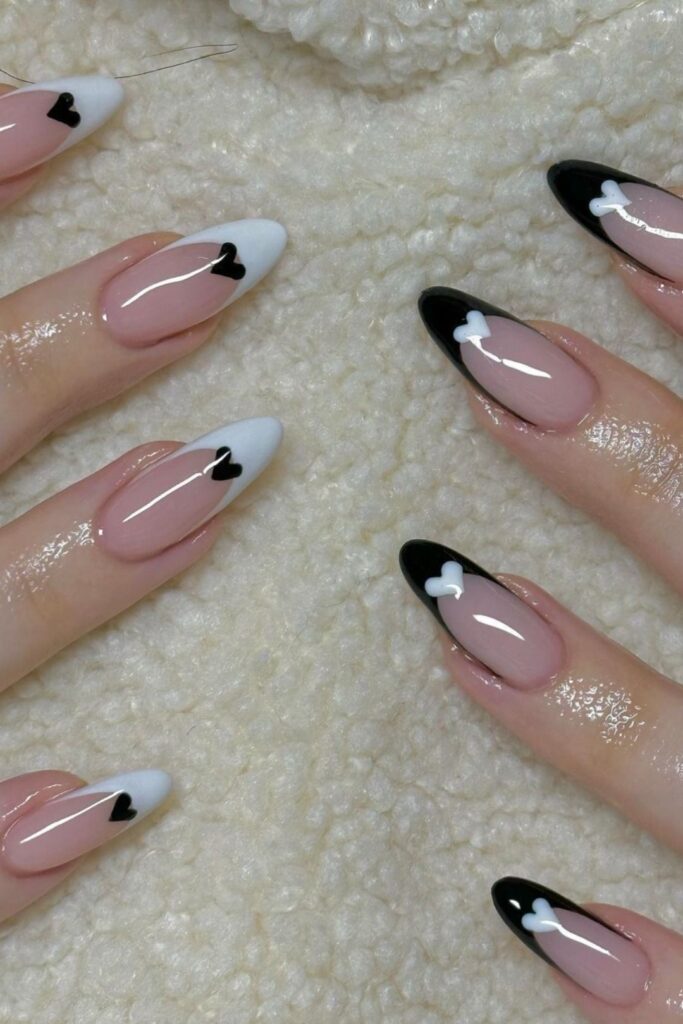 Black and White Valentine's Nails