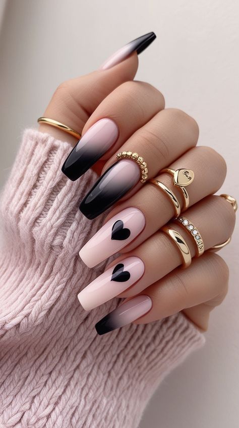 Pink-and-Black-Valentines-Nails